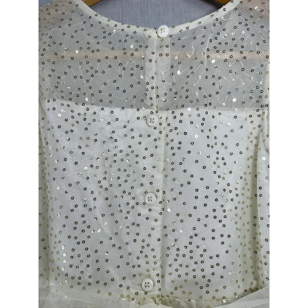 JONA MICHELLE‎ Dress Girls Size 12 Ivory/ White Gold Sequins Bow Holiday EUC